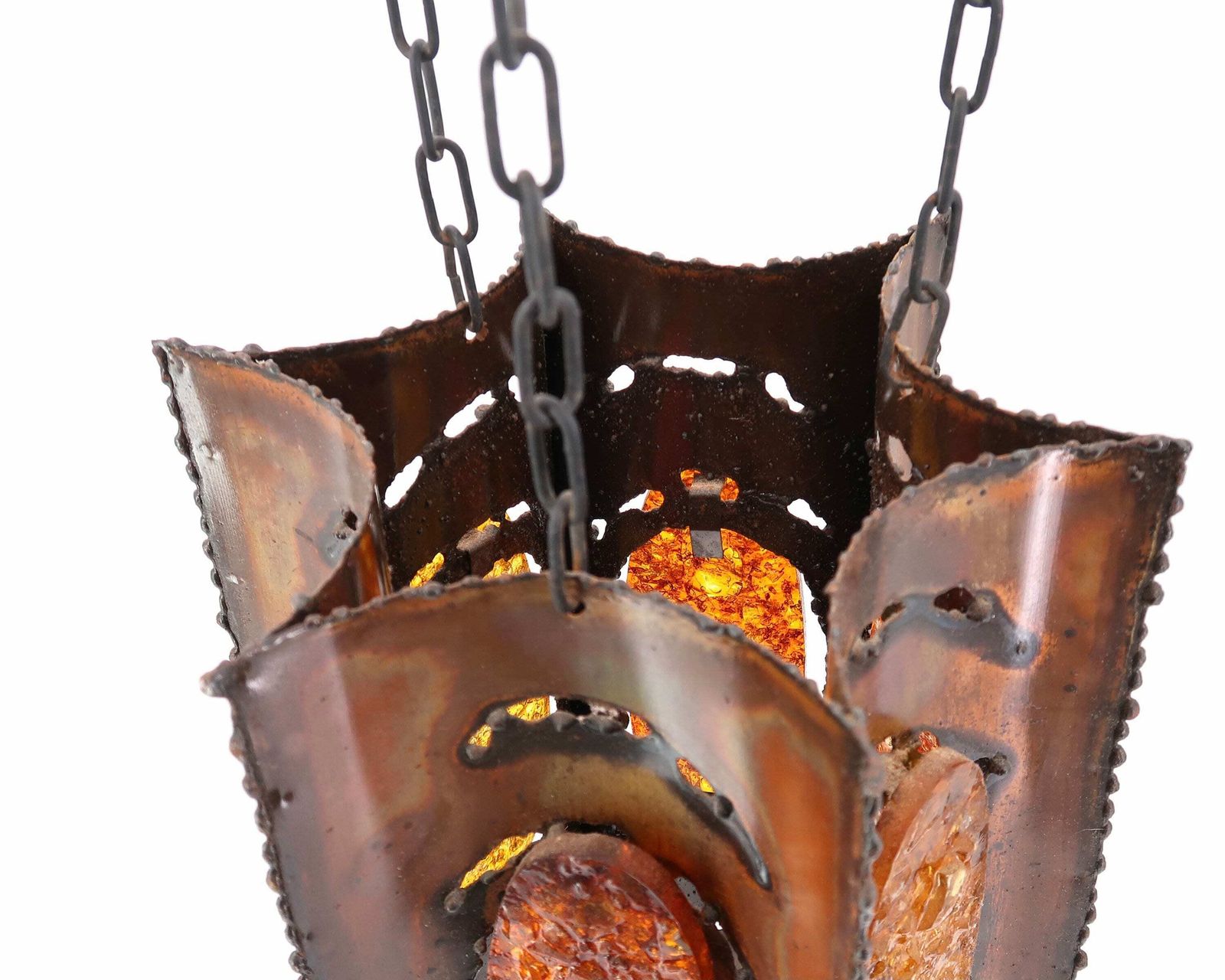 Franse Koperen Hanglamp Met Hars Van Accolay, Ca. Jaren 1960 / Hanglamp, Brutalist Verlichting, Frans Design photo buy