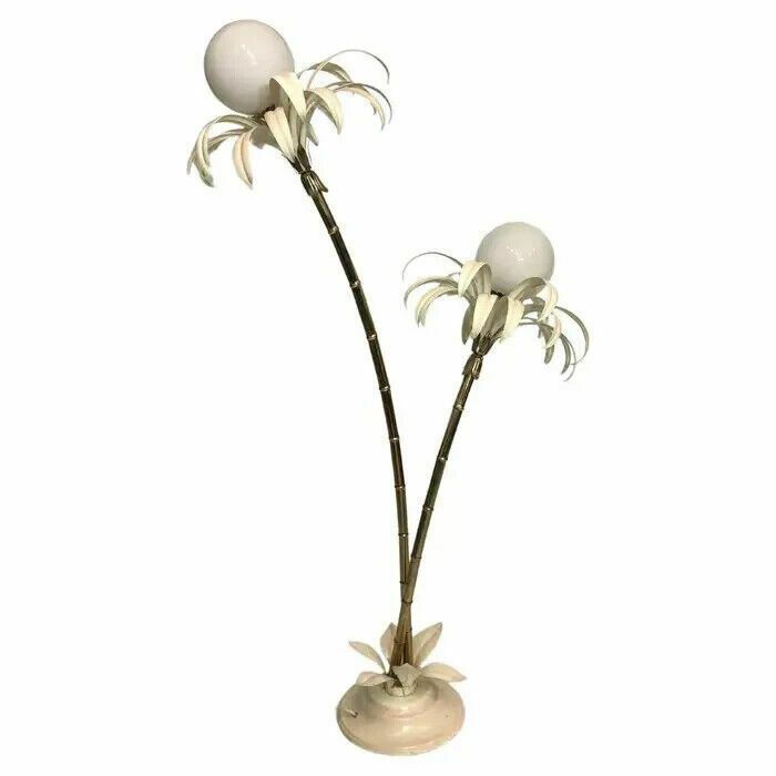 Two Branch Palm Tree Floor Lamp 1970s Italian Hollywood Regency Brass