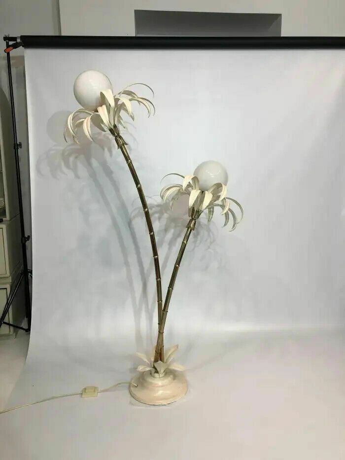 Two Branch Palm Tree Floor Lamp 1970s Italian Hollywood Regency Brass photo vintage
