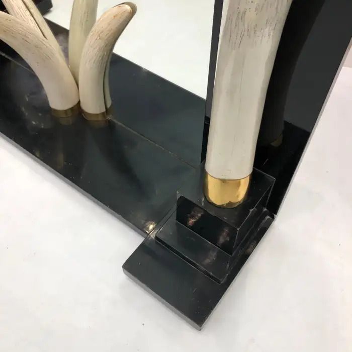 photo vinterior Versailles Collection Elephant Faux Tusk Ebony Console Glass Top With Mirror1970s