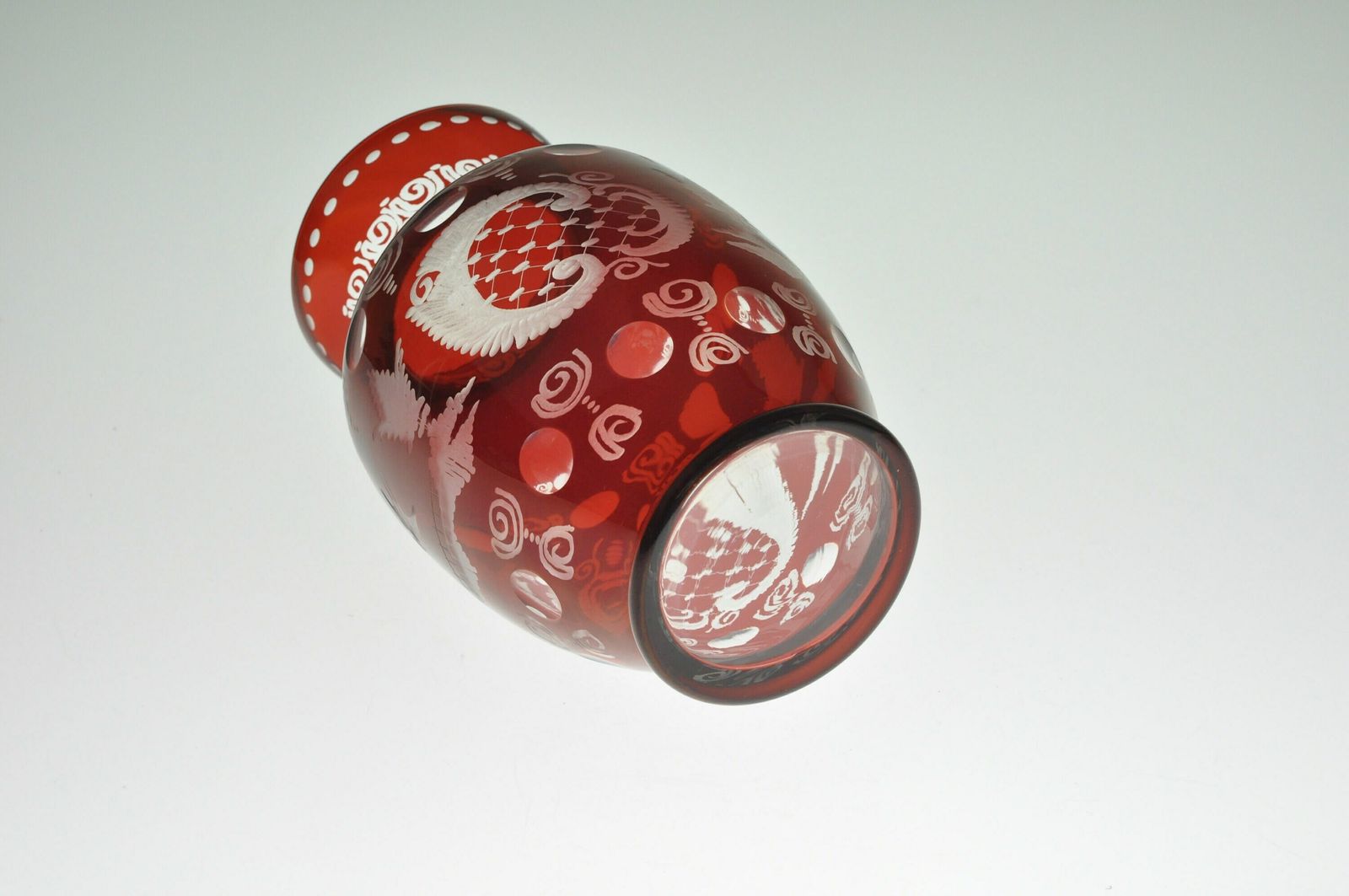Vintage Egermann Glass Vase, Red Cut Glass, Red Cut To Clear Glass, Red Cut Crystal Vase, Red Cut Crystal, Ruby Glass Vase, Red Glass Vase photo vintage