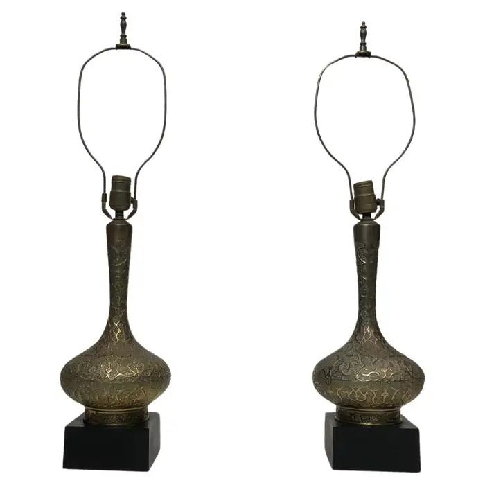 Pair Of Brass Oriental Style Table Lamps Mid Century 1960s Hollywood