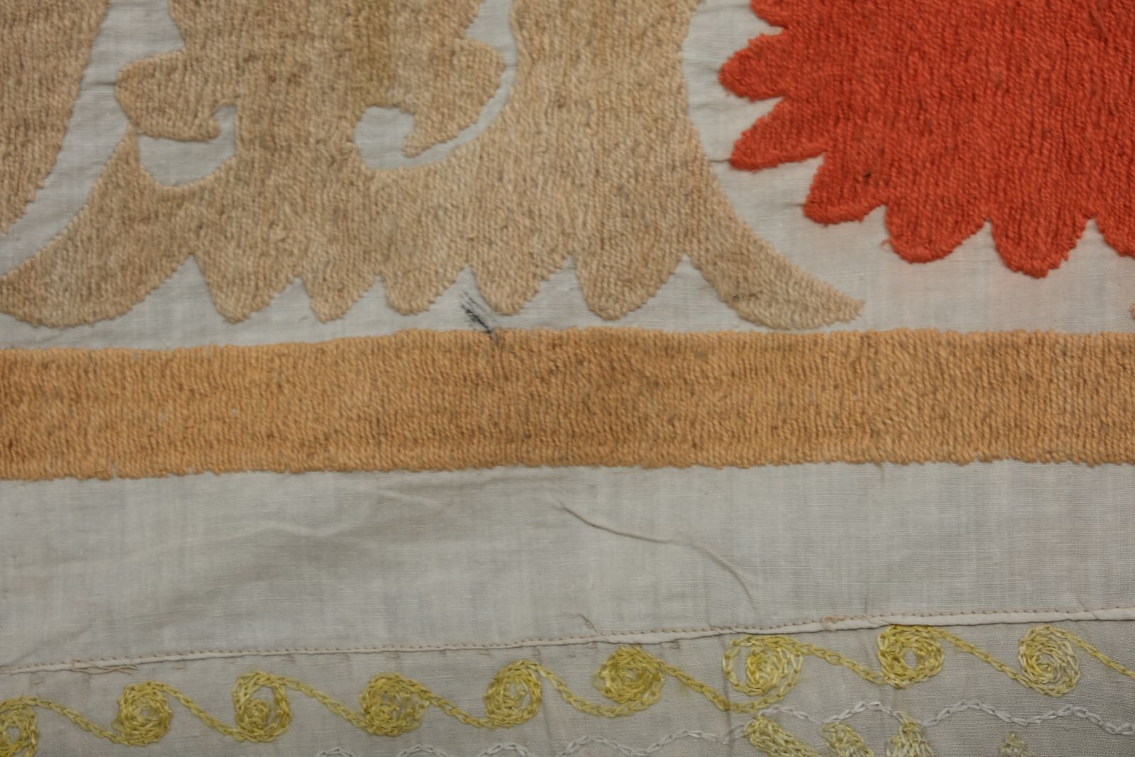 Suzani Bedspread   Neutral Tan Uzbek Cloth   Tribal Embroidery Wall Decor, Boho Textile, Ethnic 152 X 175 photo furniture
