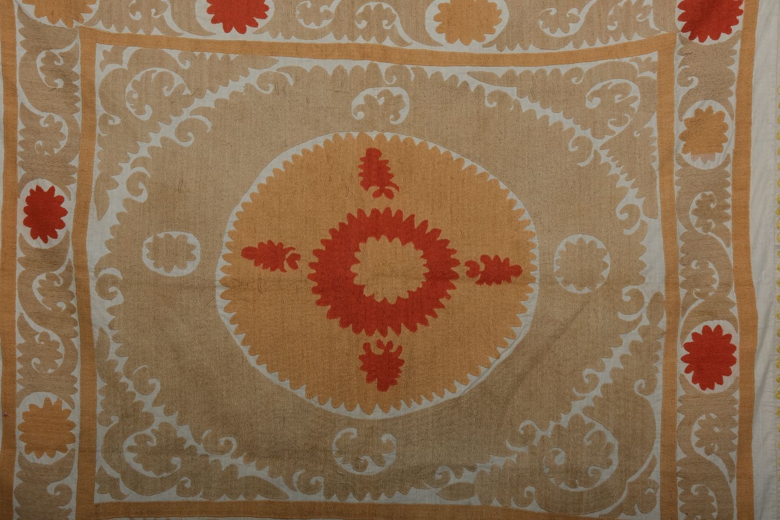 Suzani Bedspread   Neutral Tan Uzbek Cloth   Tribal Embroidery Wall Decor, Boho Textile, Ethnic 152 X 175 photo 270.0