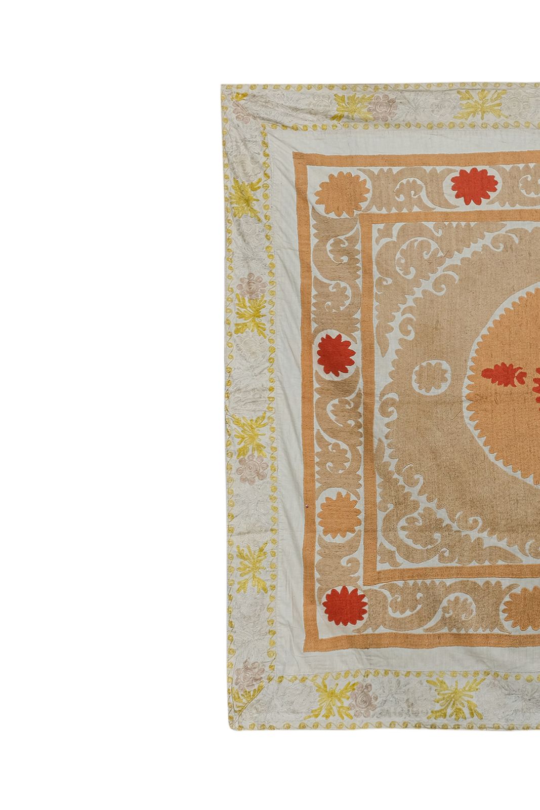 Suzani Bedspread   Neutral Tan Uzbek Cloth   Tribal Embroidery Wall Decor, Boho Textile, Ethnic 152 X 175 photo vinterior