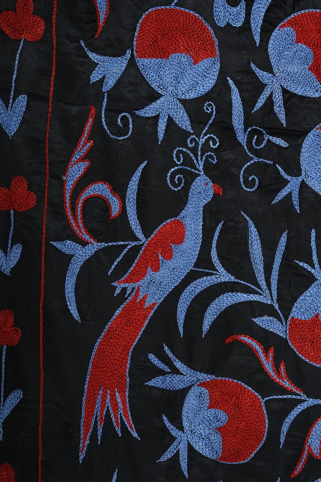 photo furniture Vintage Folk Art Pictorial Silk Suzani From Uzbekistan, Tree Of Life Samarkand Suzani Tablecloth, Bird Wall Hanging Tapestry 103 X 187