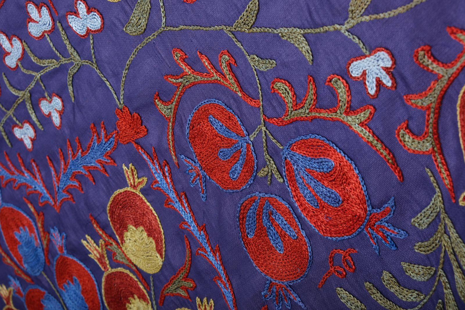 Silk Suzani Throw With Pomegranate Design, Purple Tree Of Life Suzani Wall Decor 104 X 192 photo Textiles