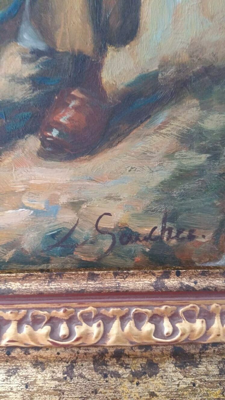 Oil Painting On Wood Signed L. Sanchez photo for sale
