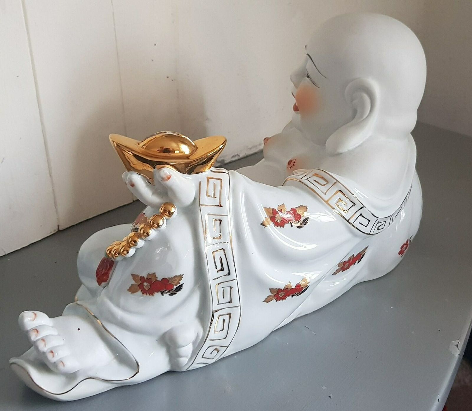 Large Vintage Porcelain Laughing Buddha Money Box photo Home Decor
