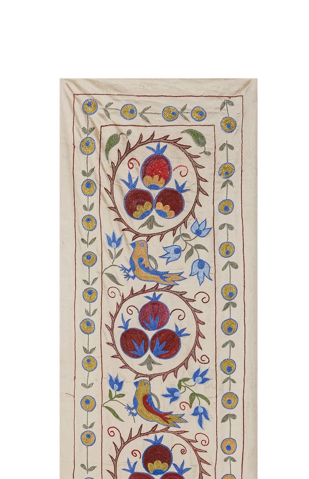 Handmade Bird Pictorial Suzani Table Runner, Embroidery Uzbek Cotton Tribal 54 X 187 photo furniture