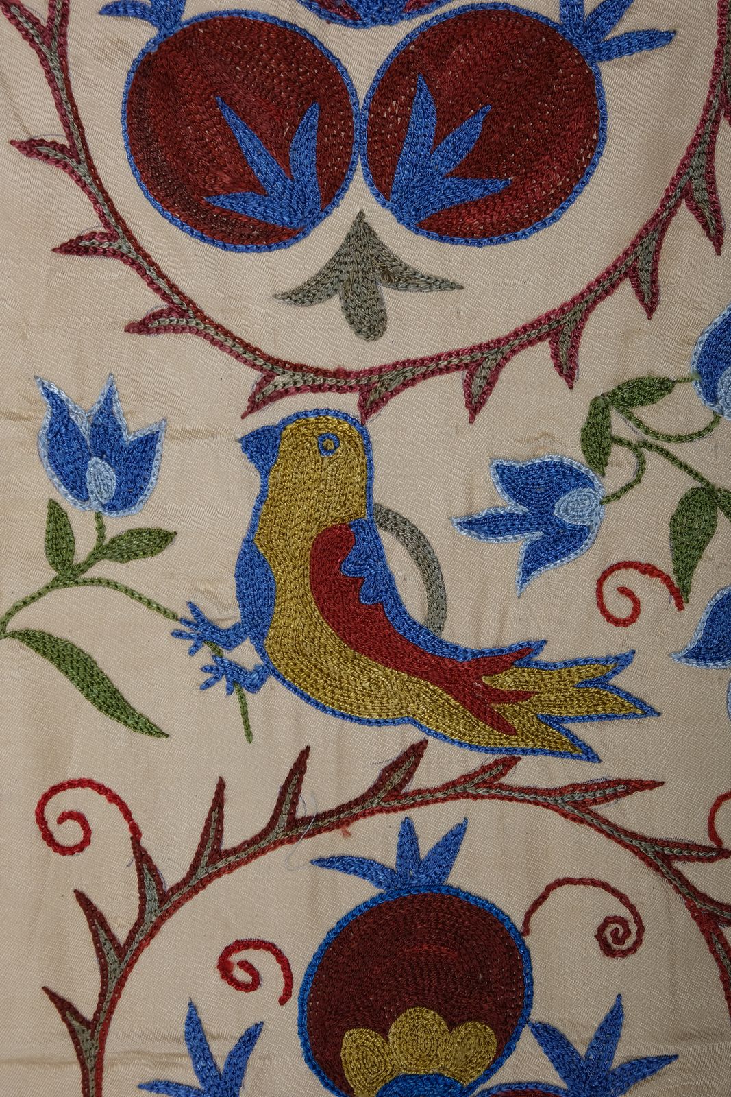 photo furniture Handmade Bird Pictorial Suzani Table Runner, Embroidery Uzbek Cotton Tribal 54 X 187