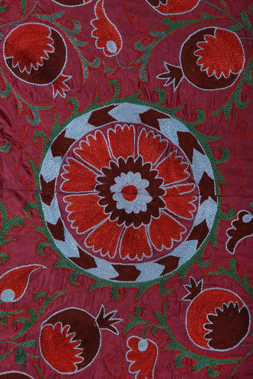 Silk Suzani Table Runner With Pomegranate Design, Red And Blue Samarkand Wall Decor 93 X 195 photo buy