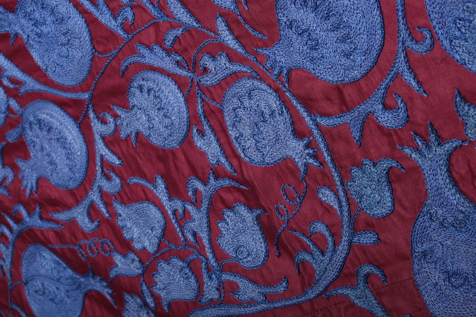 Silk Suzani Throw With Pomegranate Design, Tree Of Life Raspberry Red And Blue Suzani Wall Decor 95 X 190 photo buy