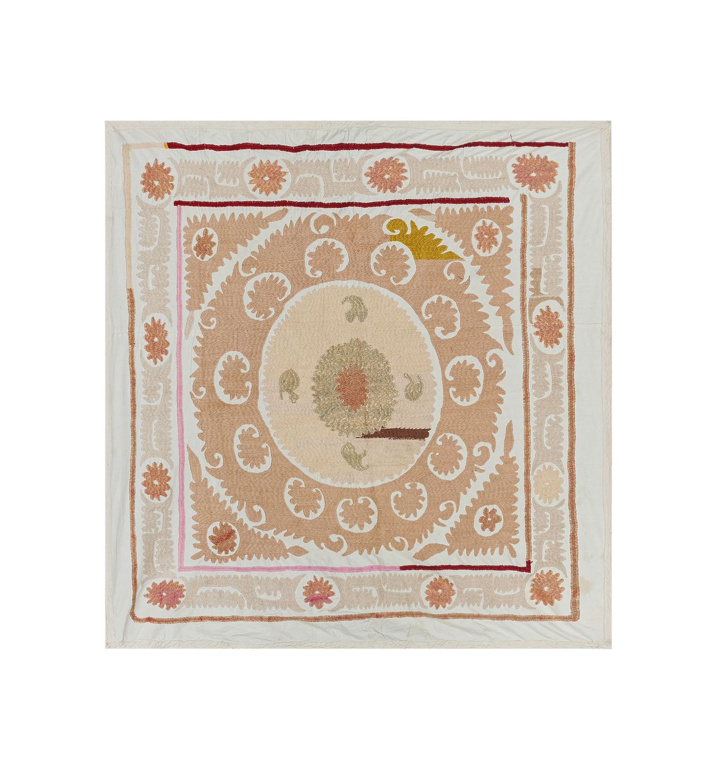 Artisan Suzani   Bukhara Beige And Camel Uzbek Cloth   Tribal Embroidery Suzani Blanket 116 X 124