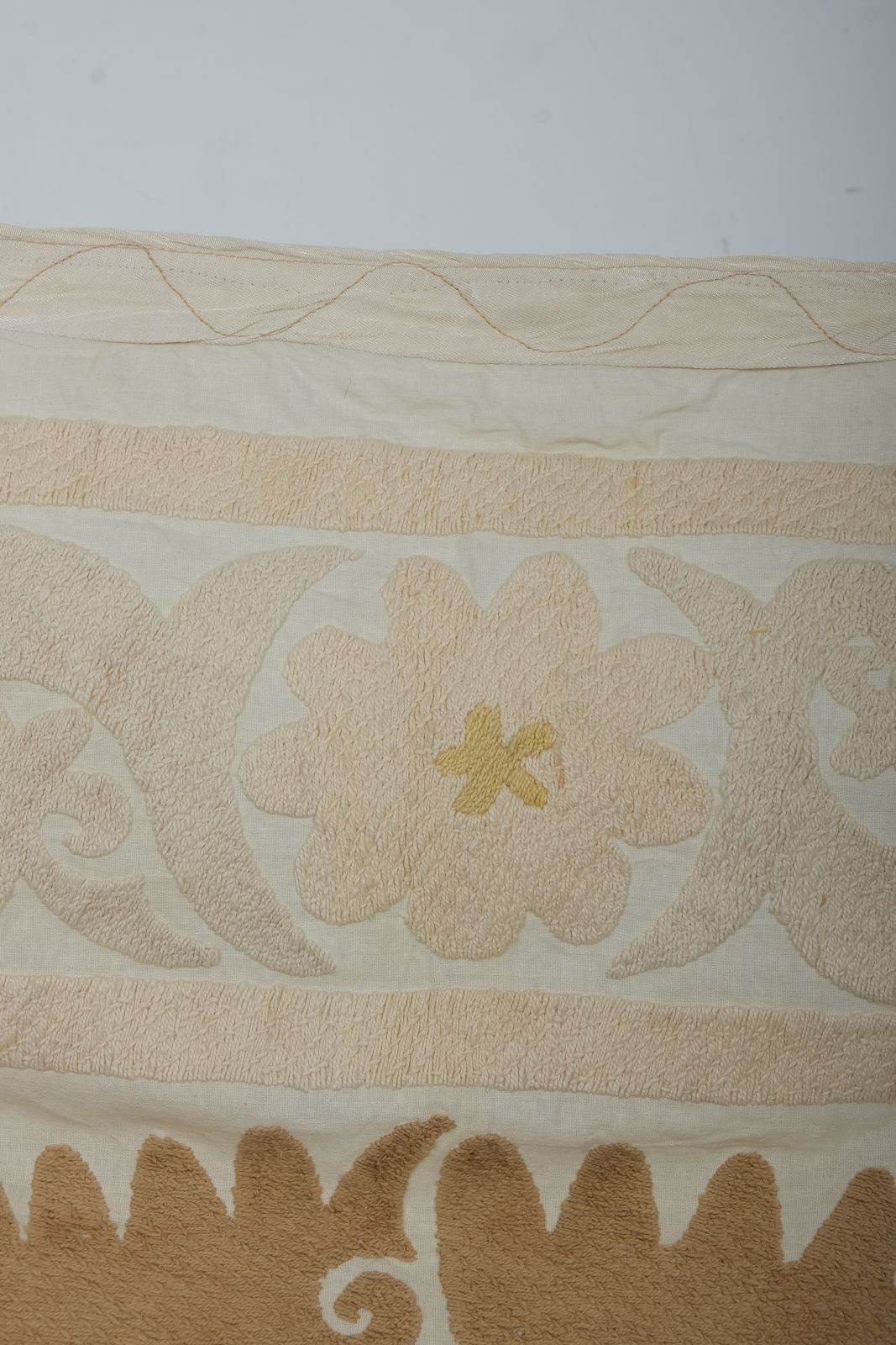 Suzani White Washed   Beige And Rasbperry Uzbek Table Cloth   Tribal Wall Decor, Vintage Suzani Textile 153 X 166 photo furniture