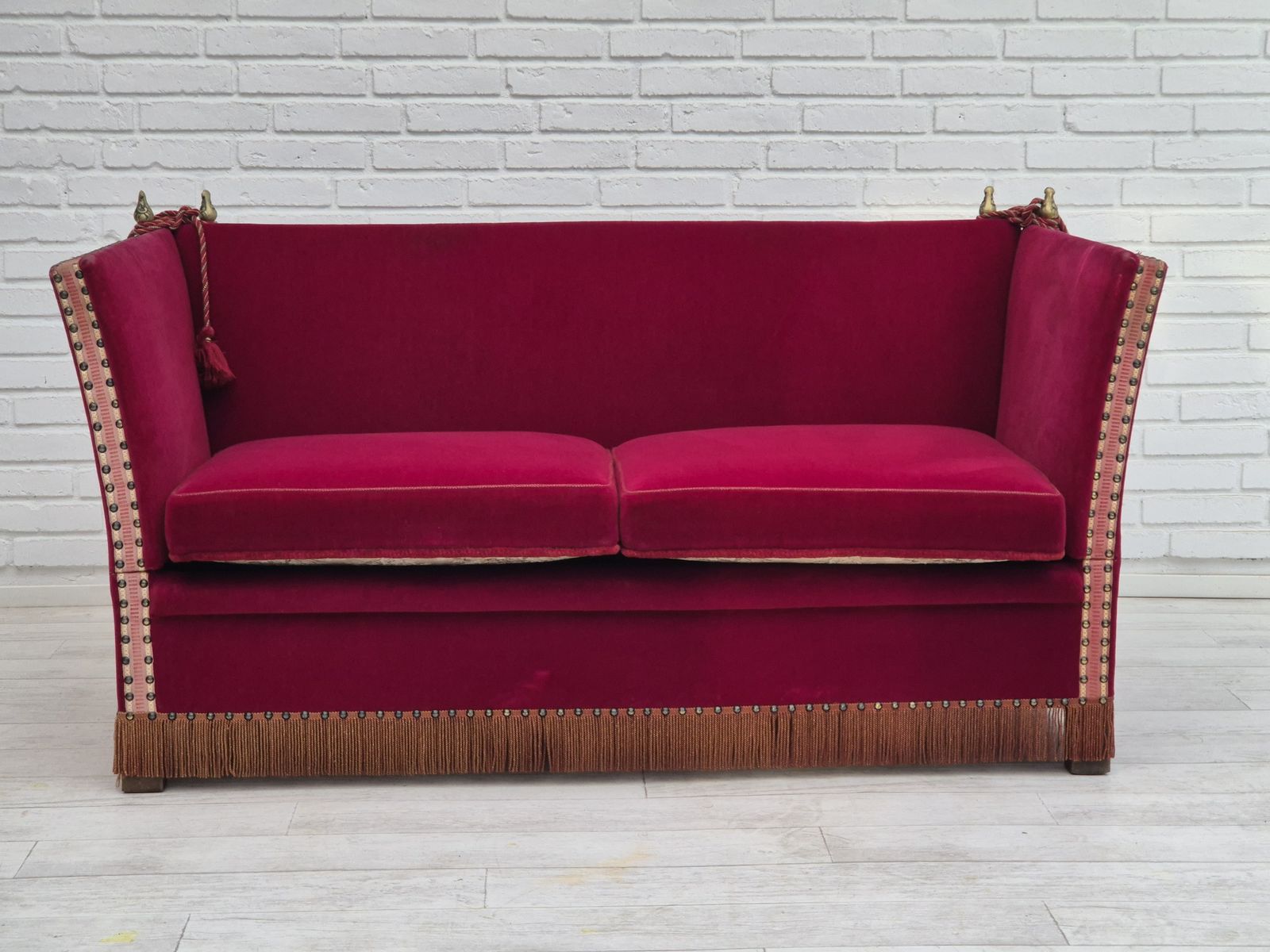 1960s, Danish Velour 2 Seater Drop Arm Sofa, Velour, Original Condition. photo furniture