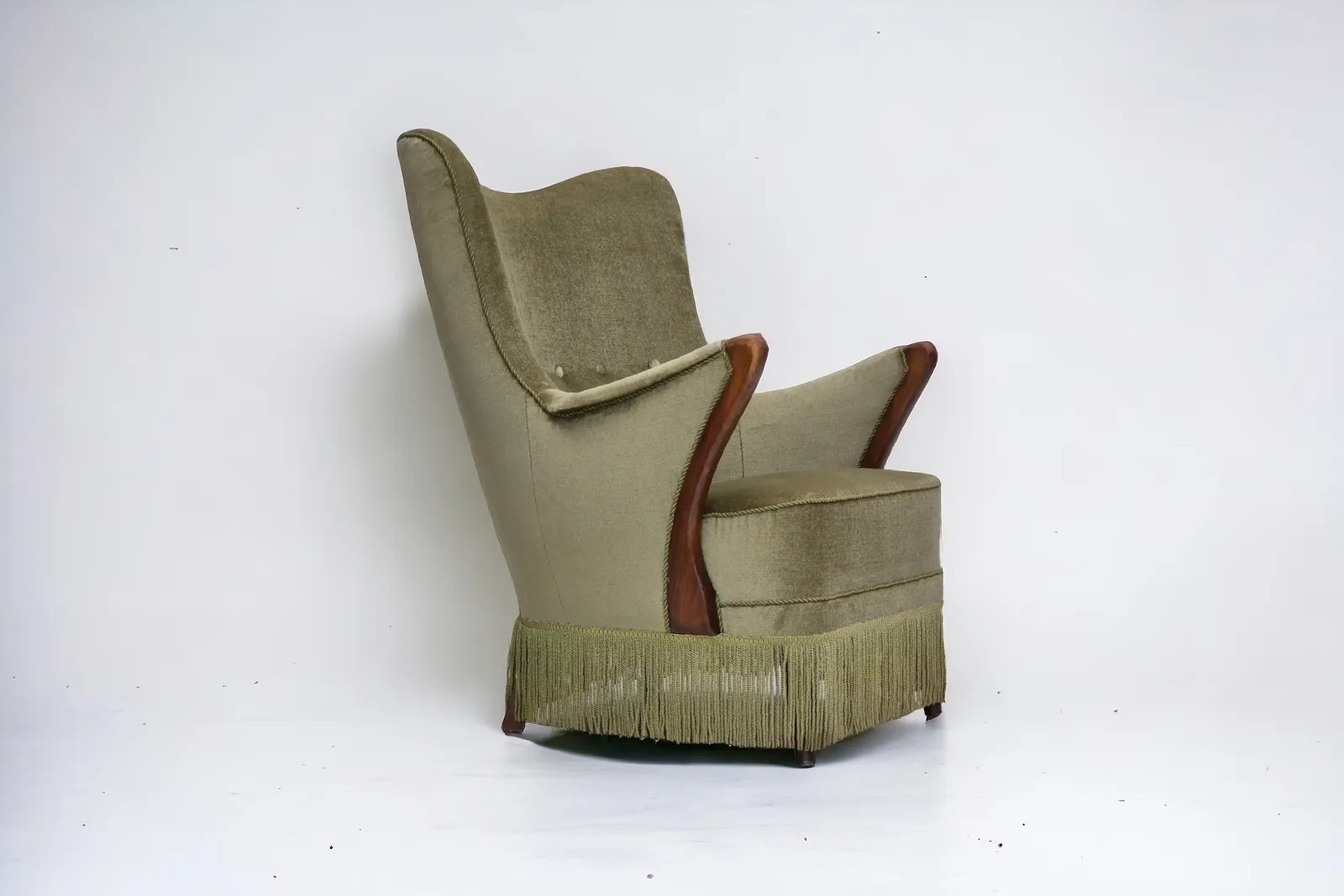 1960s, Scandinavian Design, Armchair In Original Condition, Furniture Velour, Beech Wood Legs.