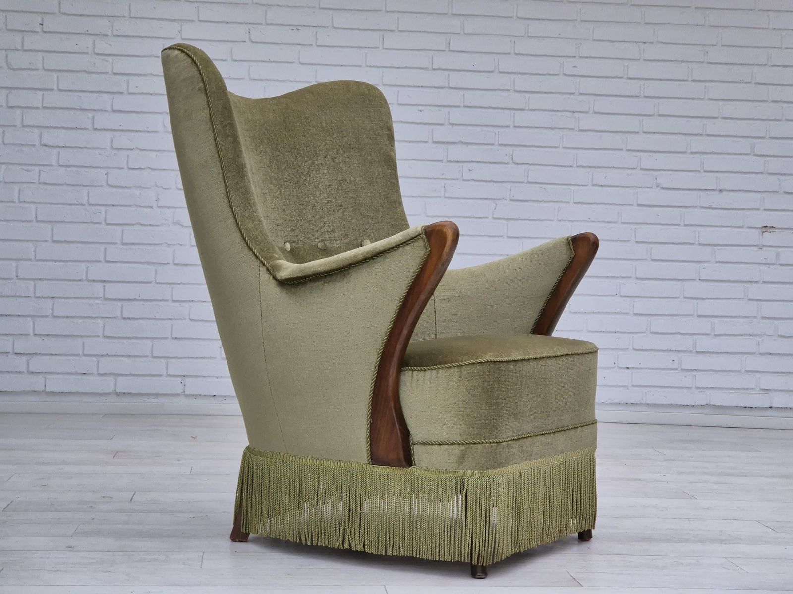 1960s, Scandinavian Design, Armchair In Original Condition, Furniture Velour, Beech Wood Legs. photo furniture
