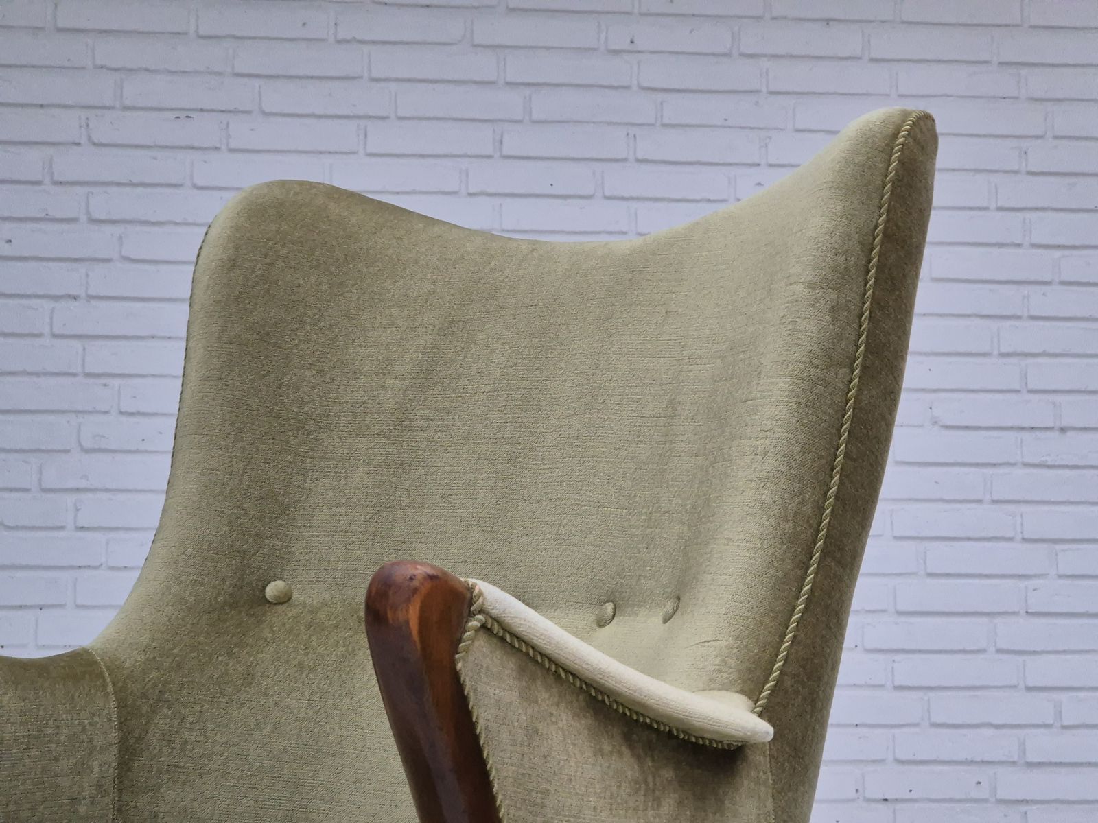 photo buy 1960s, Scandinavian Design, Armchair In Original Condition, Furniture Velour, Beech Wood Legs.