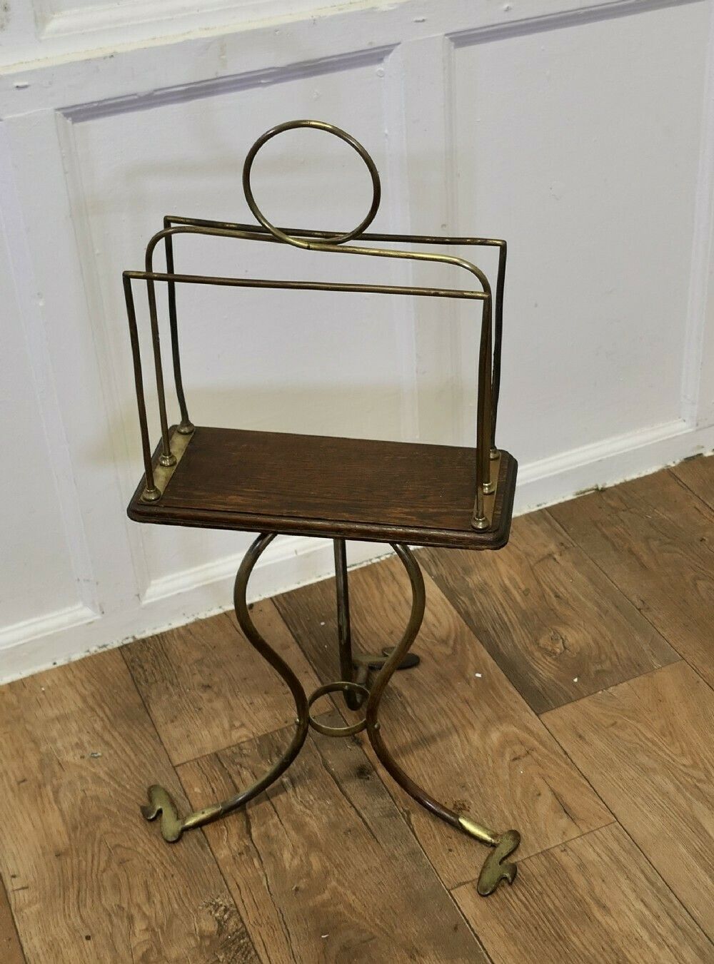 Stylish Victorian Golden Oak And Brass Revolving Magazine photo furniture
