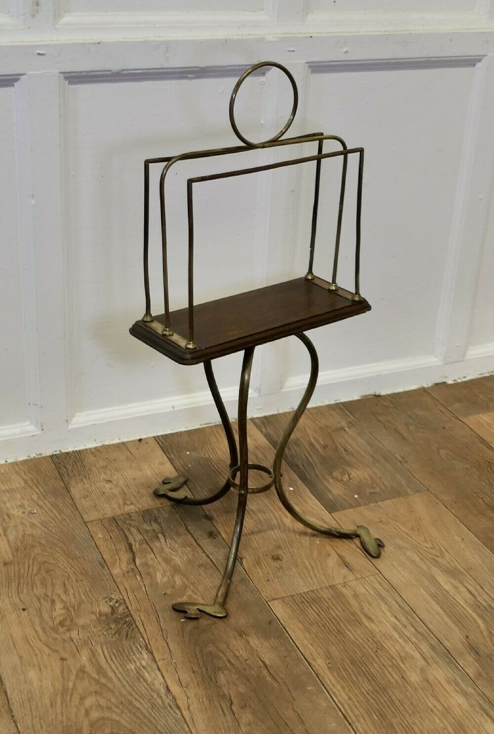 Stylish Victorian Golden Oak And Brass Revolving Magazine photo vintage
