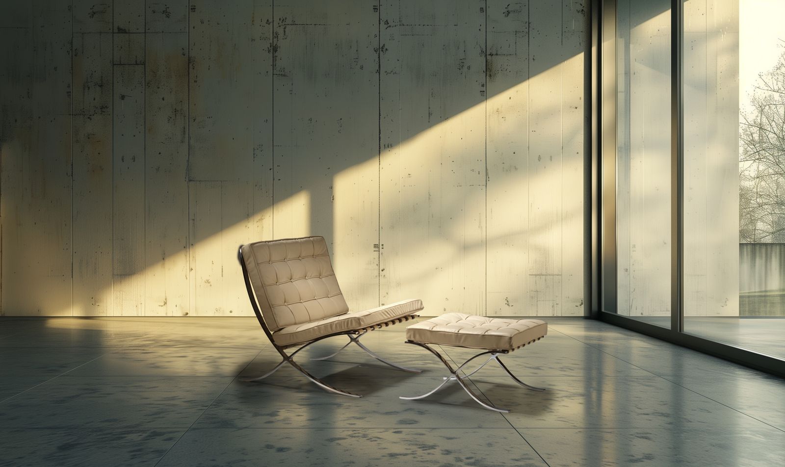 Exquisite, Fully Restored Iconic Genuine Barcelona Chair & Ottoman By Mies Van Der Rohe For Knoll Inc, Stunning Italian Ivory Leather, USA Circa 2001.