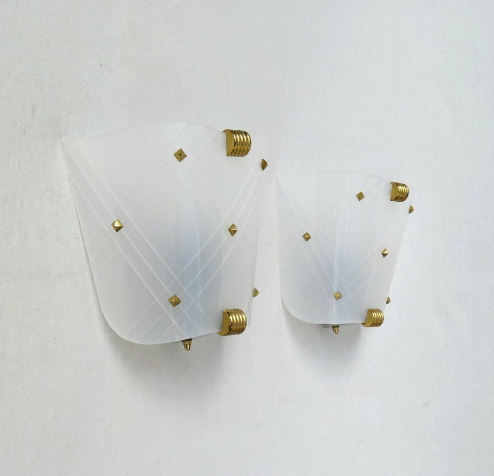 Wall Lights In Acrylic Glass & Brass, France, 1950s, Set Of 2 photo furniture