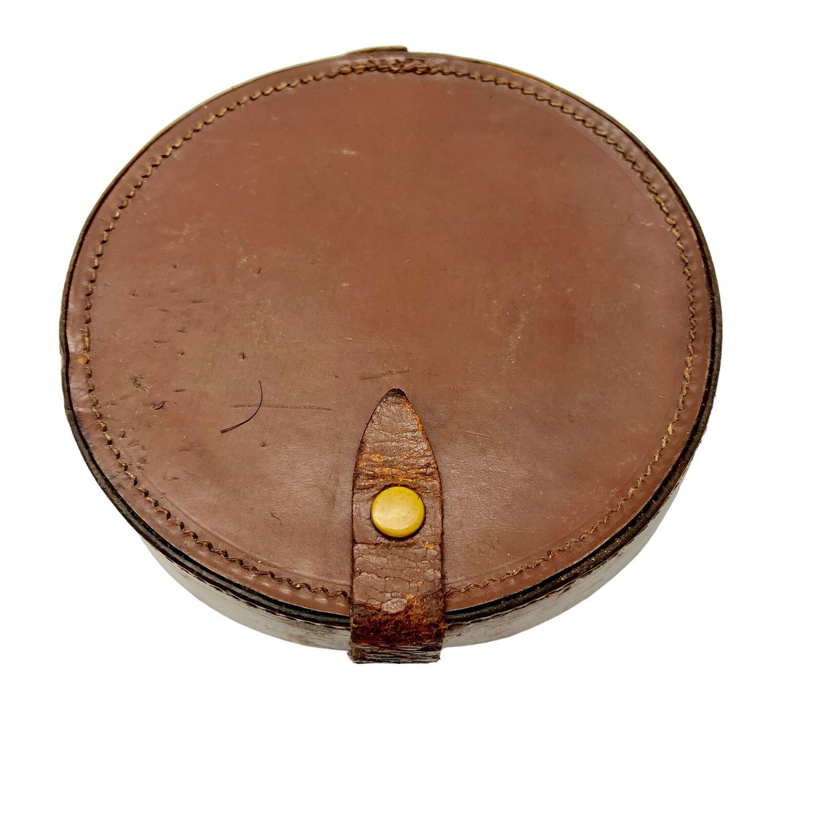 Antique Circular Bevelled Campaign Shaving Mirror In Leather Case   Military photo 54.0