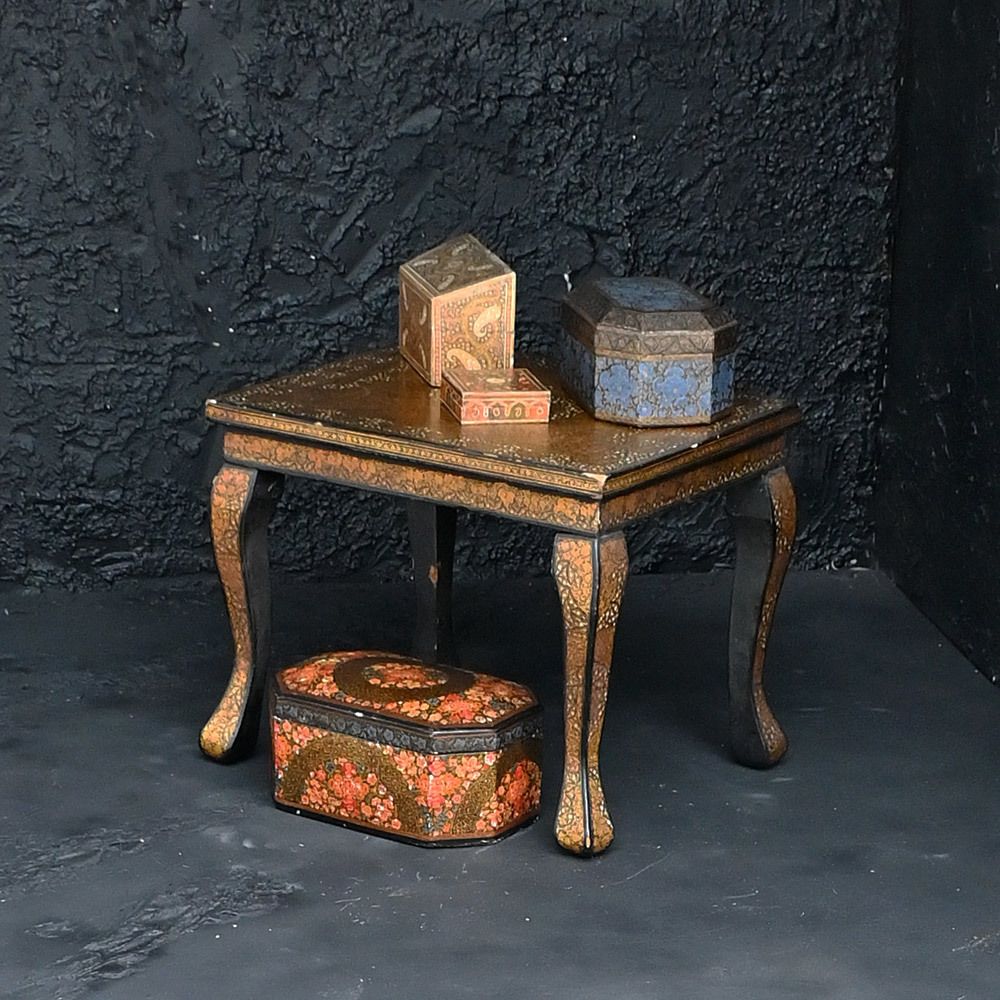 Kashmiri Table Early 20th Century In Gold And Black photo for sale