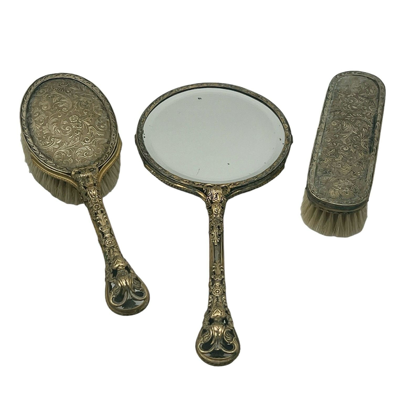 Antique French Decorative Gilt Brass Vanity Set   Dressing Table   Bedroom Decor