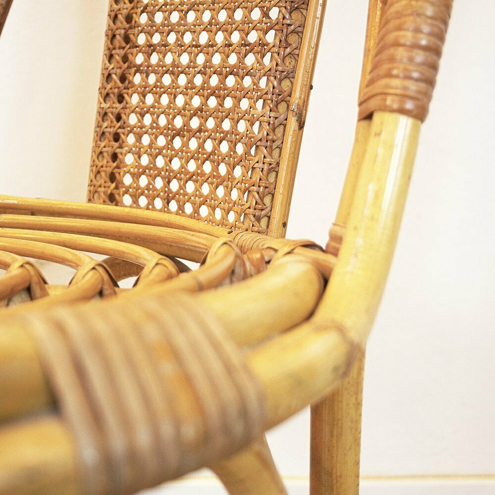 Vintage Wicker Bamboo Chair, Spain, 1970s photo vintage
