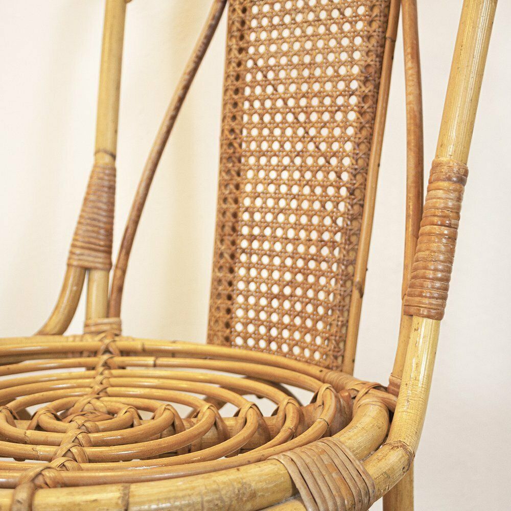 Vintage Wicker Bamboo Chair, Spain, 1970s photo vinterior