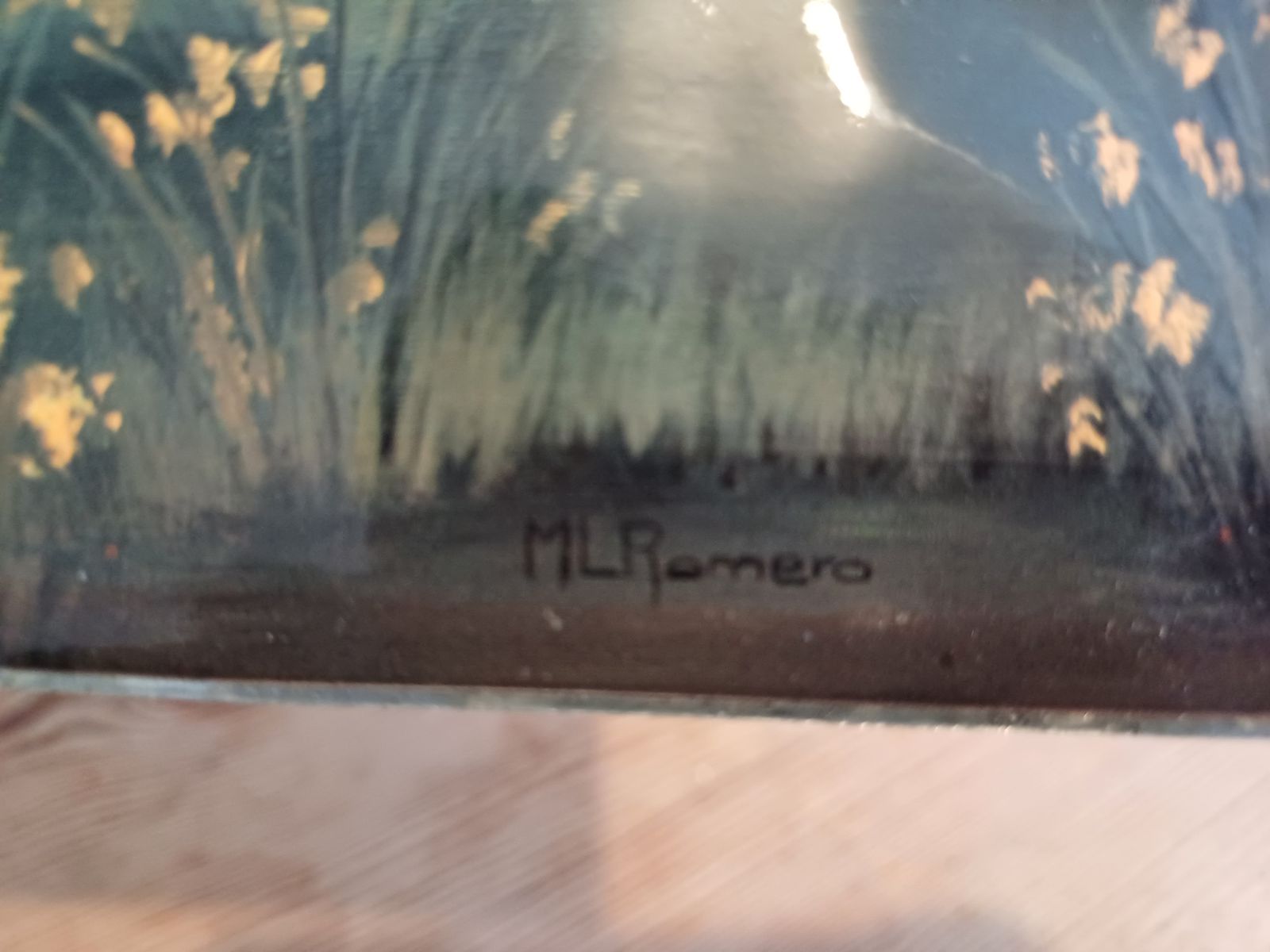 photo for sale Pair Of Enameled Tole Paintings Signed: Romero