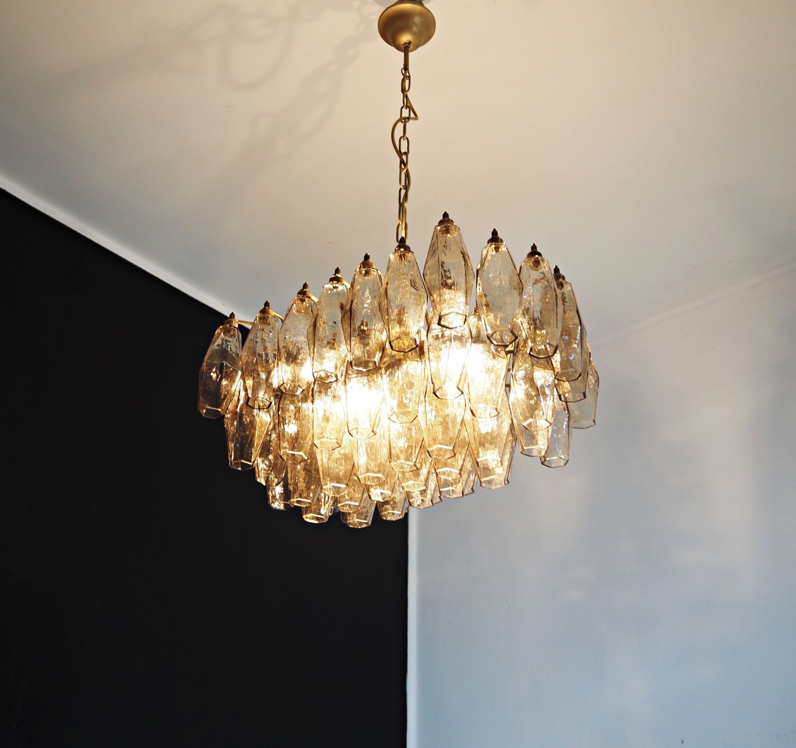 Elegant Murano Poliedri Chandelier   Carlo Scarpa   Smoked Glasses photo vinterior