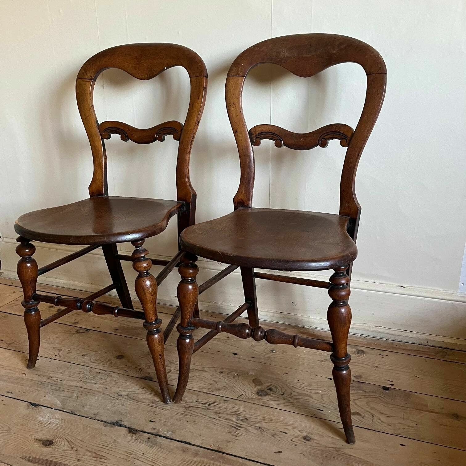 A Pair Of Birch Antique Chairs With Balloon Back photo Furniture