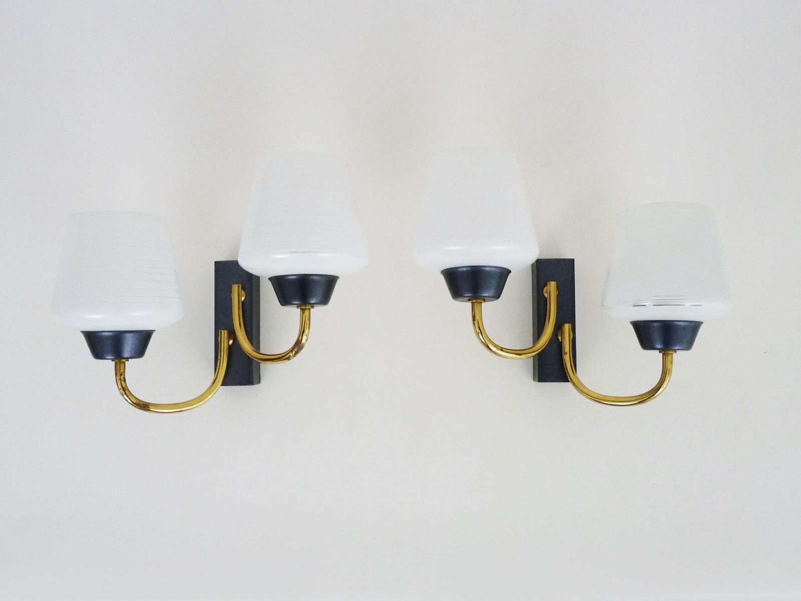 Pair Of Vintage Maison Arlus Wall Lights From The 1950s In Brass, Glass Globe.