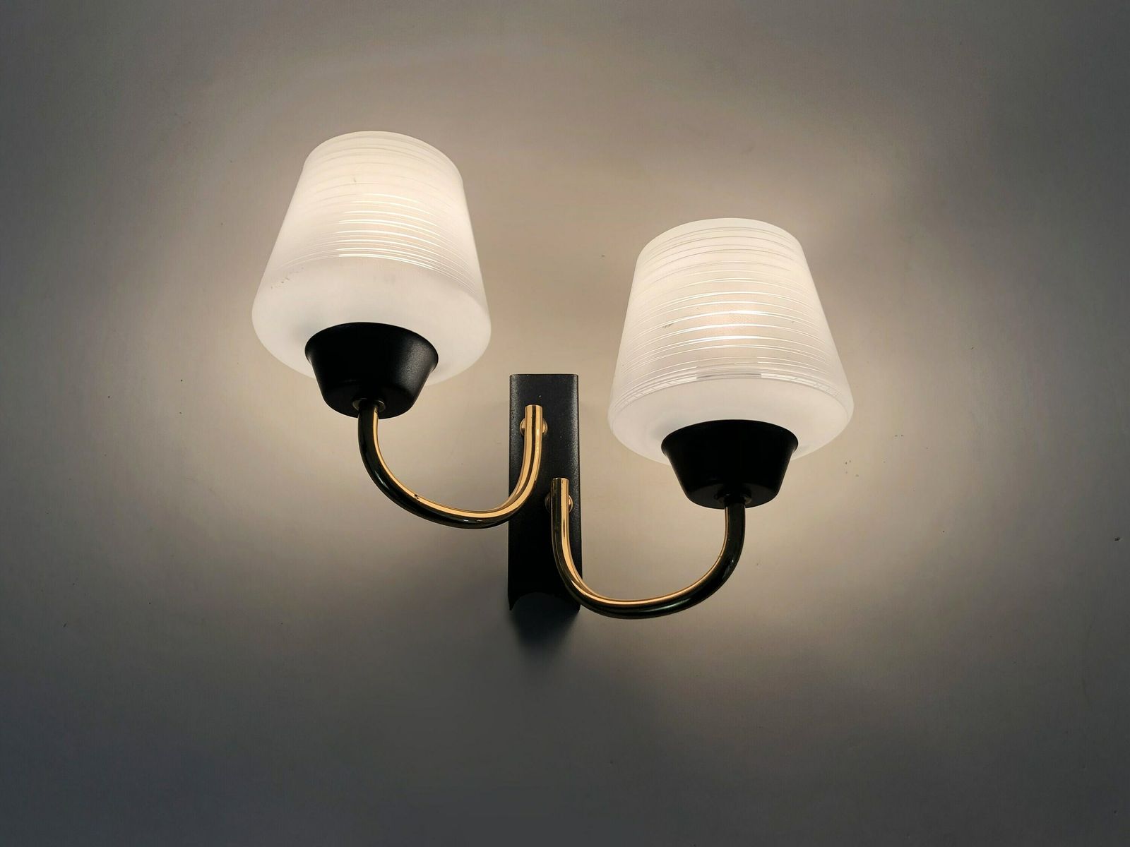 Pair Of Vintage Maison Arlus Wall Lights From The 1950s In Brass, Glass Globe. photo furniture