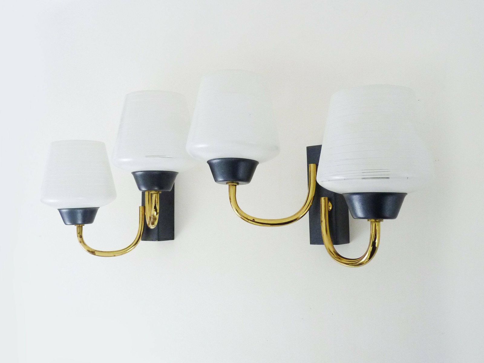 Pair Of Vintage Maison Arlus Wall Lights From The 1950s In Brass, Glass Globe. photo Lighting