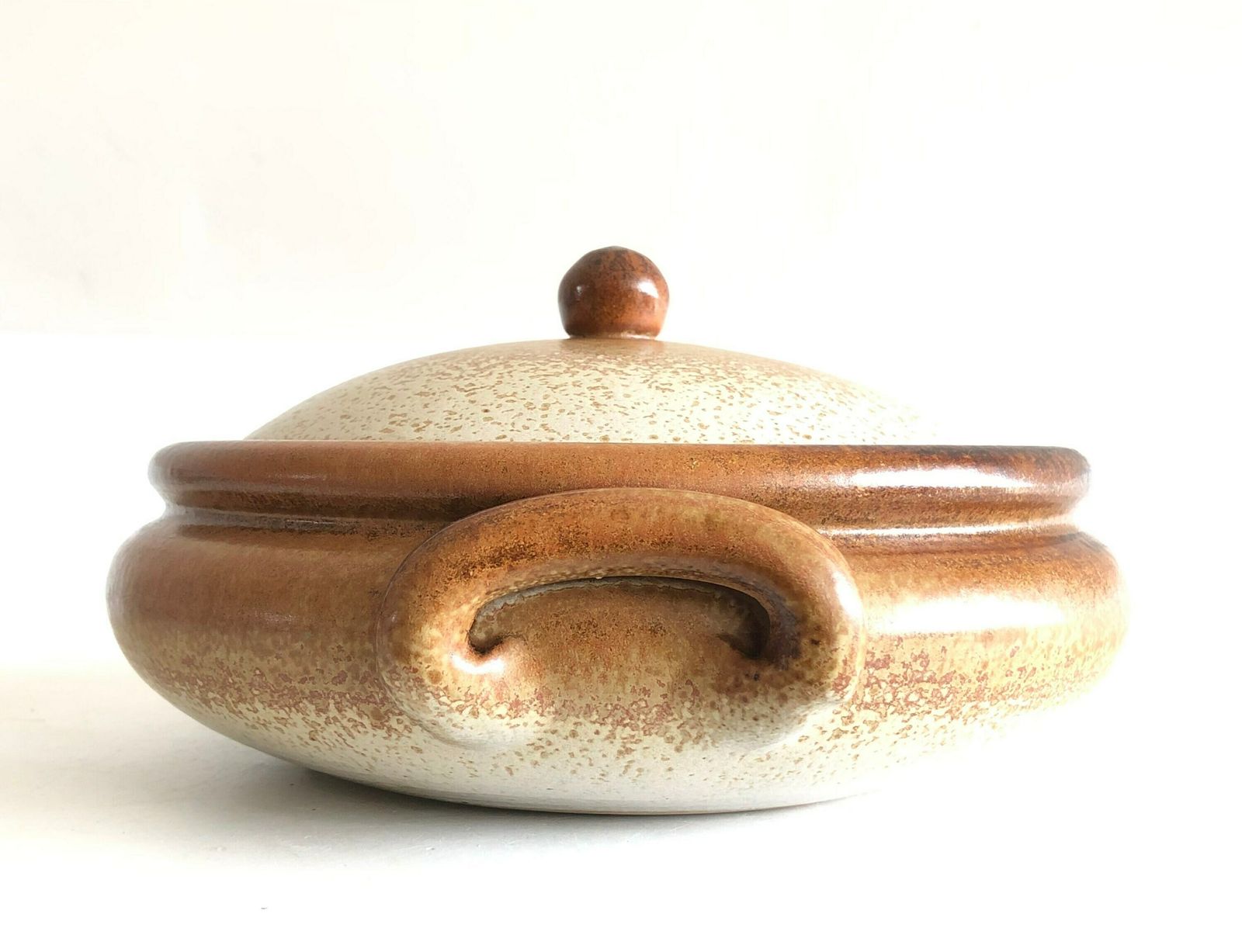 Danish Mid Century Modern Large Original Gunni Nordstrøm Fine Art Ceramic Studio Bowl With Jar In Gorgeous Nuanced Brown And Beige Glaze photo buy