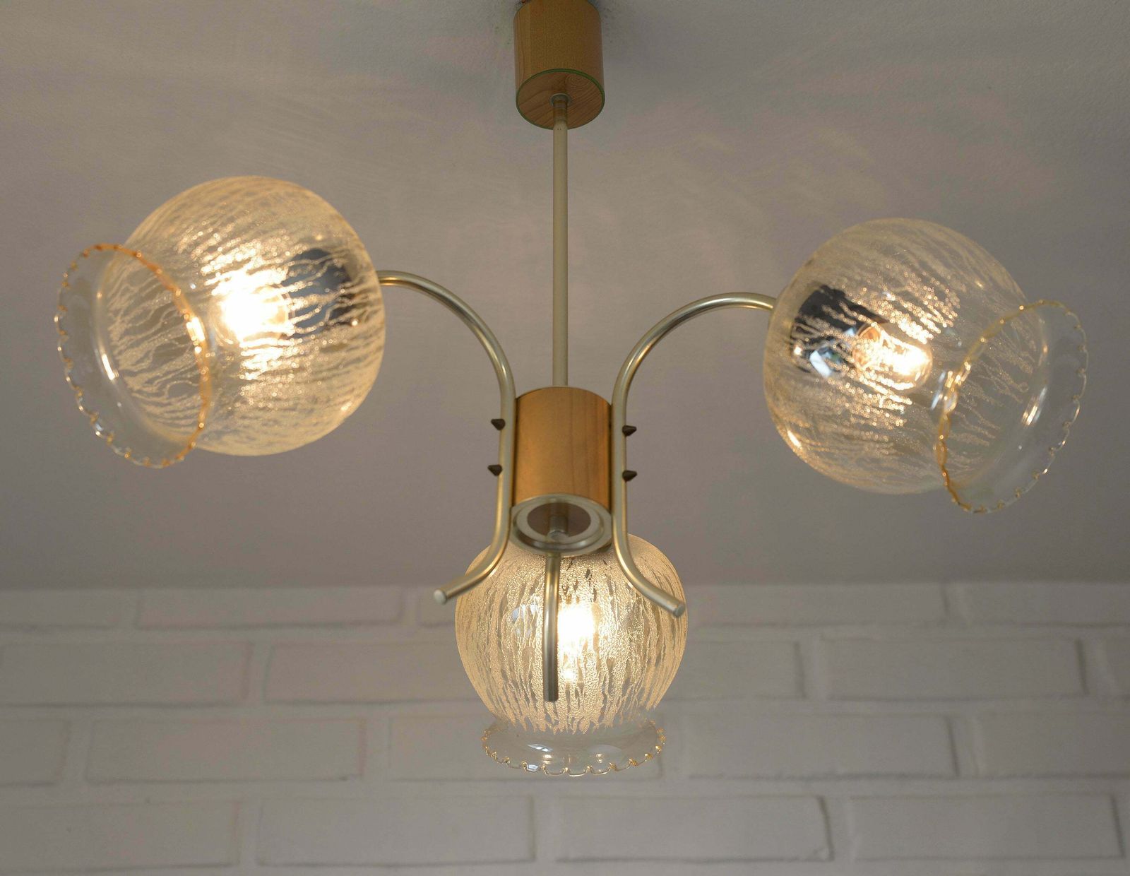 Vintage Pendant Light / Hanging Lamp / Gooseneck Chandelier / Mid Century Light Fixture / Yugoslavia 1960s / Amber Glass photo furniture