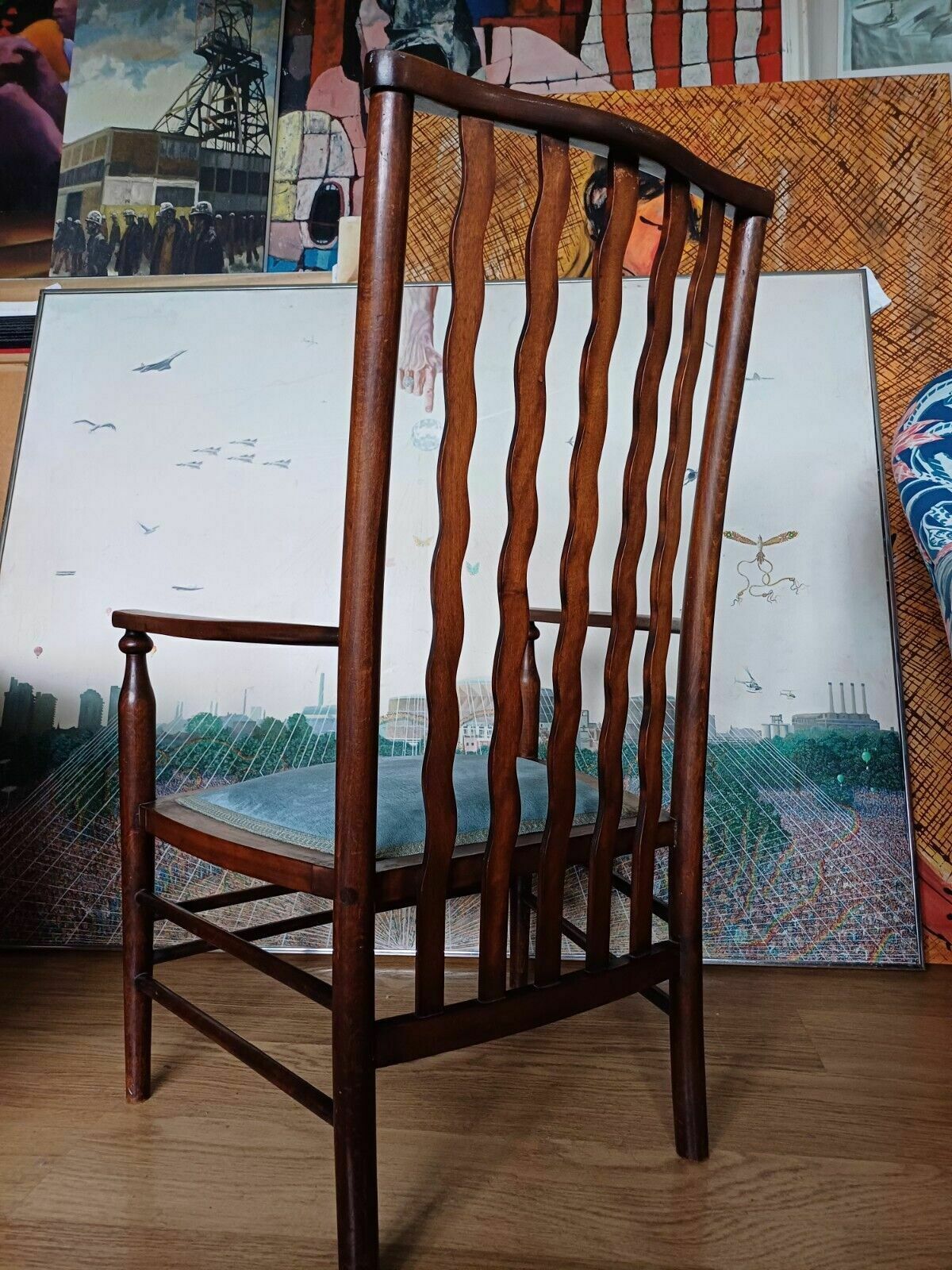 A Rare Liberty Wavy Stickback Brass Inlaid Antique Armchair photo vinterior