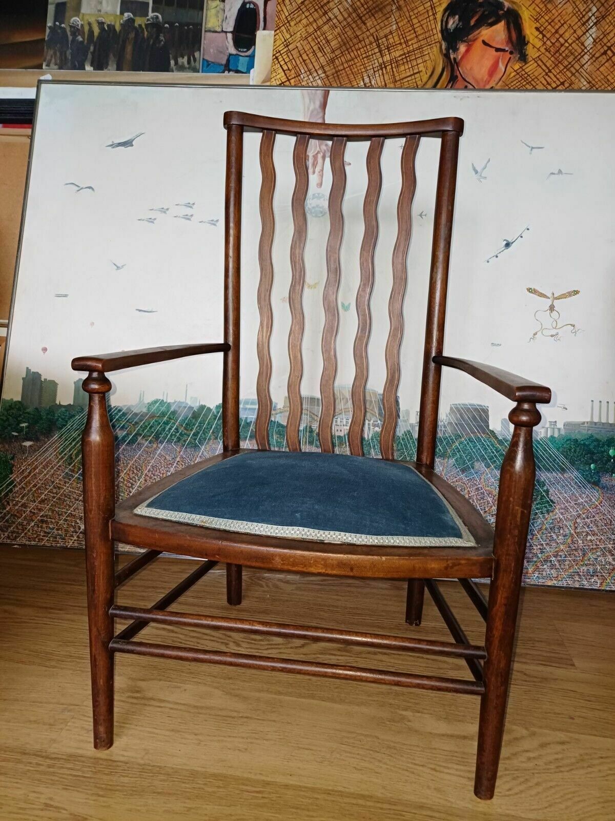 Furniture A Rare Liberty Wavy Stickback Brass Inlaid Antique Armchair photo
