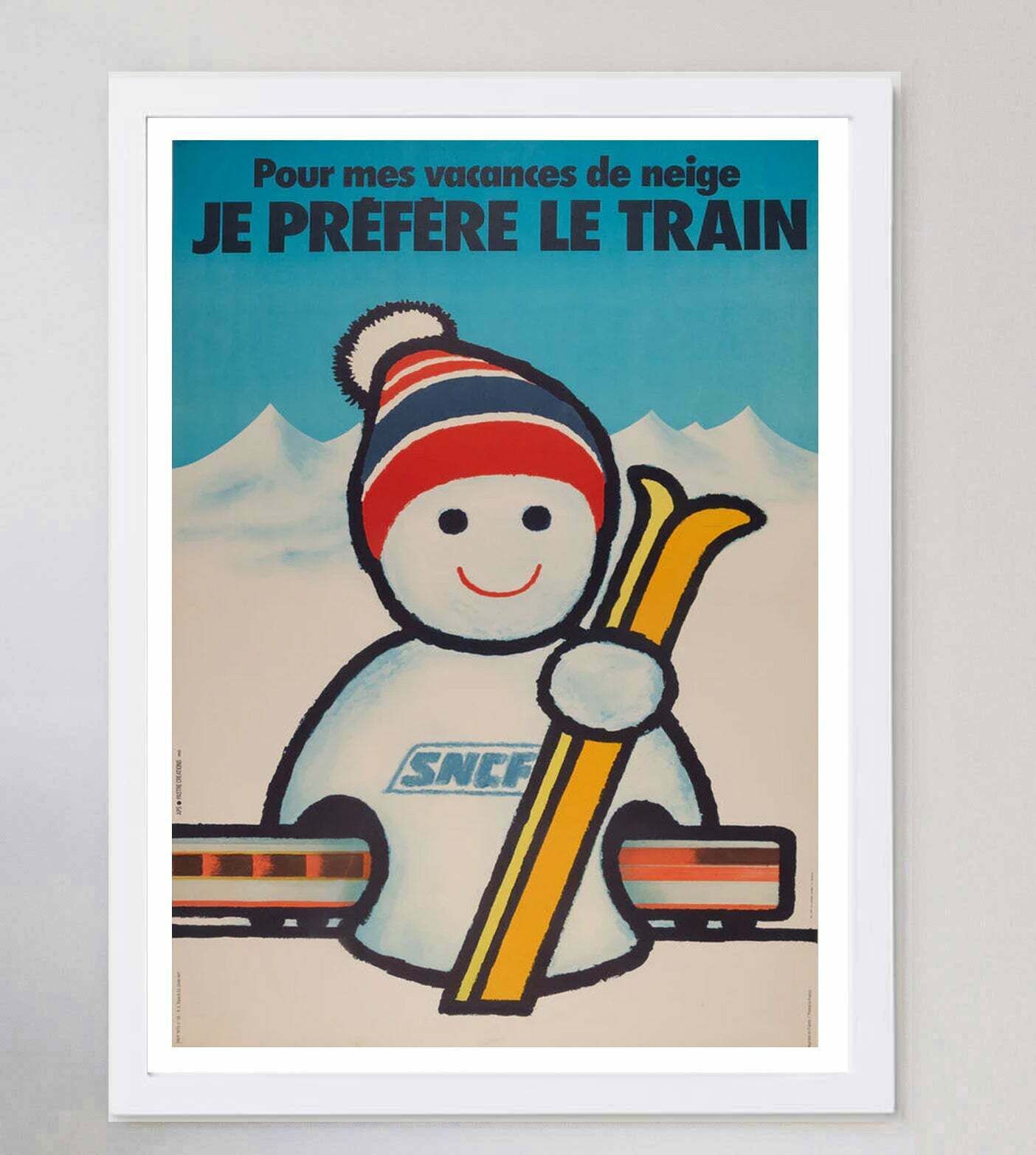 Sncf   Je Prefere Le Train Snowman  Original Vintage Poster photo for sale