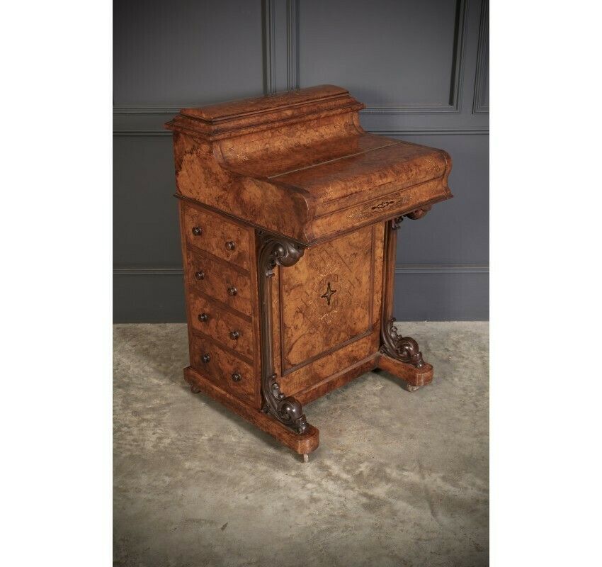 Magnificent Burr Walnut Marquetry Inlaid Davenport Desk photo furniture