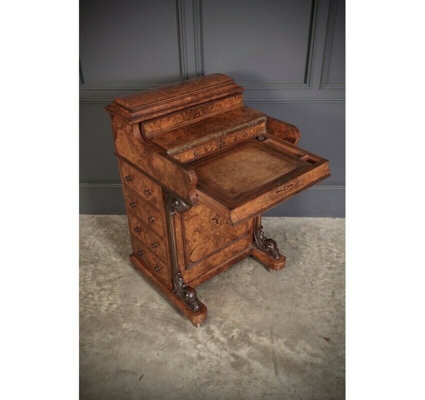 Magnificent Burr Walnut Marquetry Inlaid Davenport Desk photo for sale