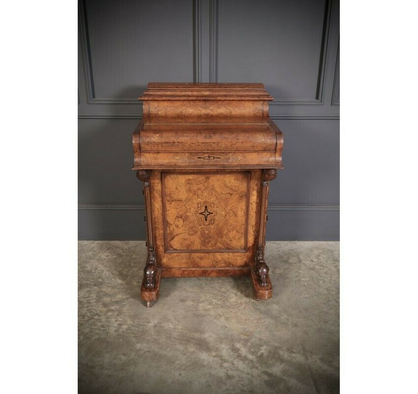 Magnificent Burr Walnut Marquetry Inlaid Davenport Desk photo vintage