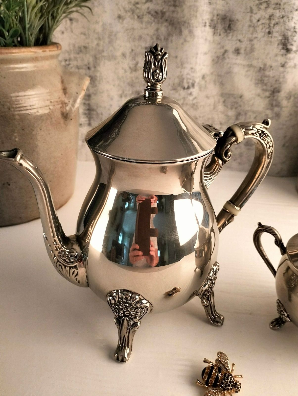 Antique Silver Plated Coffee Pot, Antique Silver Plated Sugar Bowl, Antique Silver Plated Coffee Pot & Sugar Bowl, Silver Plated Cafetière photo furniture