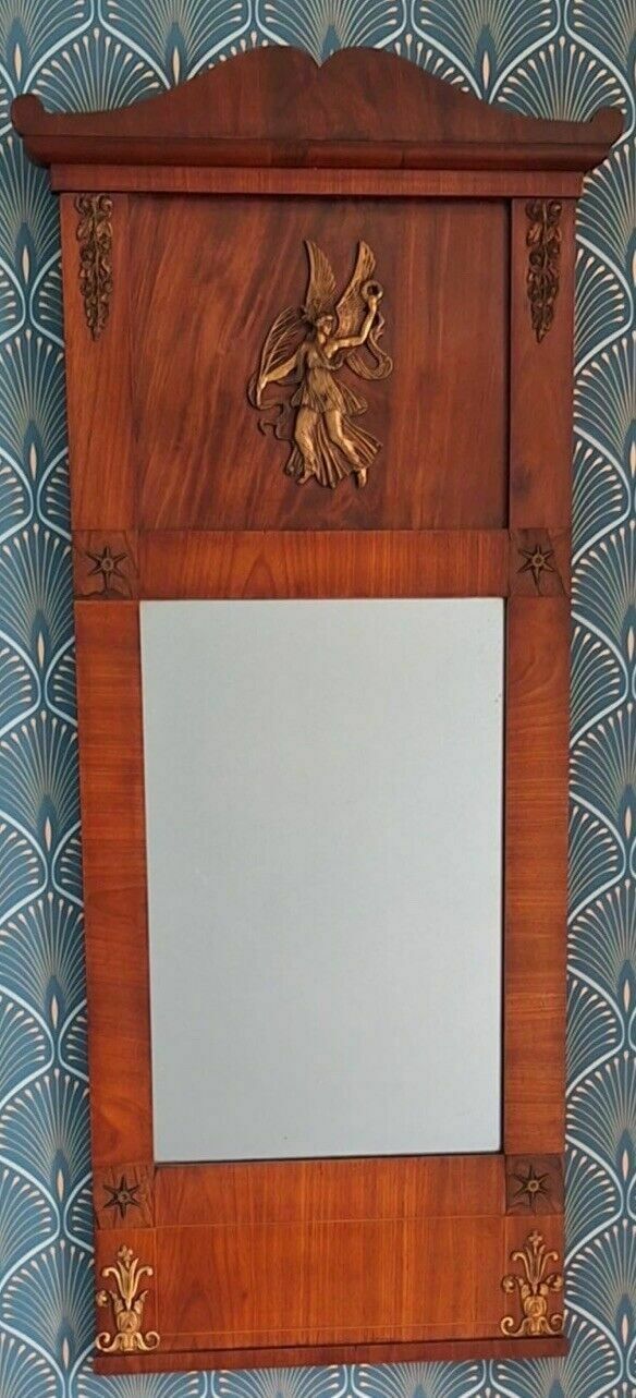 Original Large French Empire Antique Period Pier Mahogany & Ormolu Wall Mirror photo vinterior