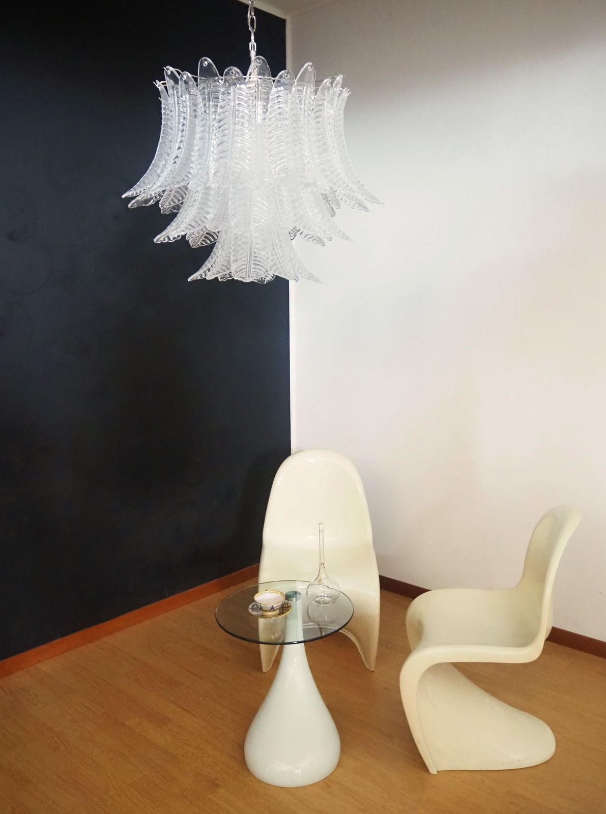 Italian Murano Three Tier  48 Transparent Felci Glass Chandelier photo furniture