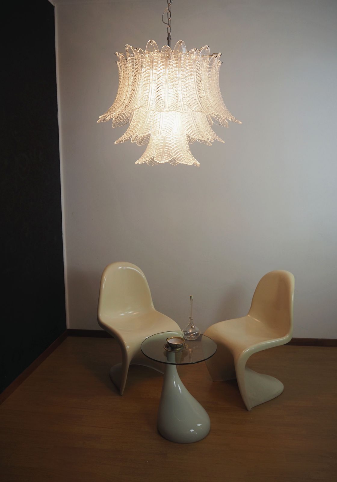 Italian Murano Three Tier  48 Transparent Felci Glass Chandelier photo buy